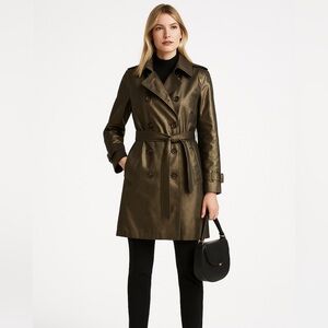 ✨ Joan Rivers Metallic Trench Coat with Snake-Print Lining – Size L